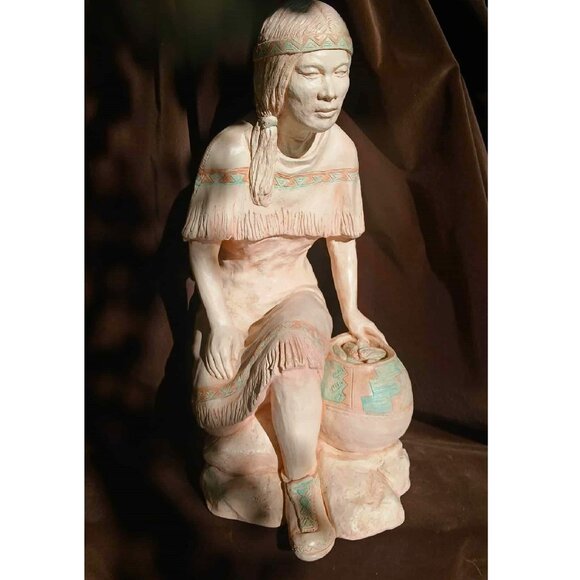 Vintage Continental Studios Native American Indian Woman Chalkware Sculpture - Picture 1 of 13